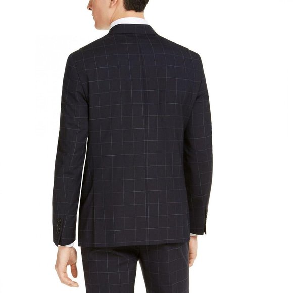 NWT Calvin Klein Men's Extra-Slim Stretch Wool Suit Jacket 40L Blue Windowpane - Picture 2 of 8